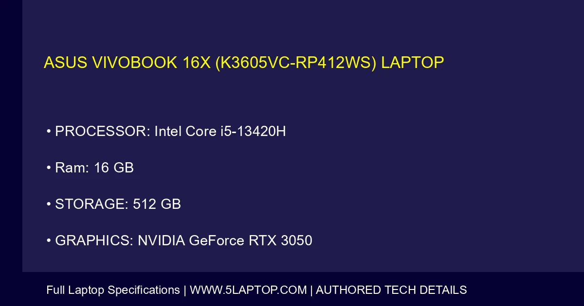 ASUS Vivobook 16X (K3605VC-RP412WS) Laptop