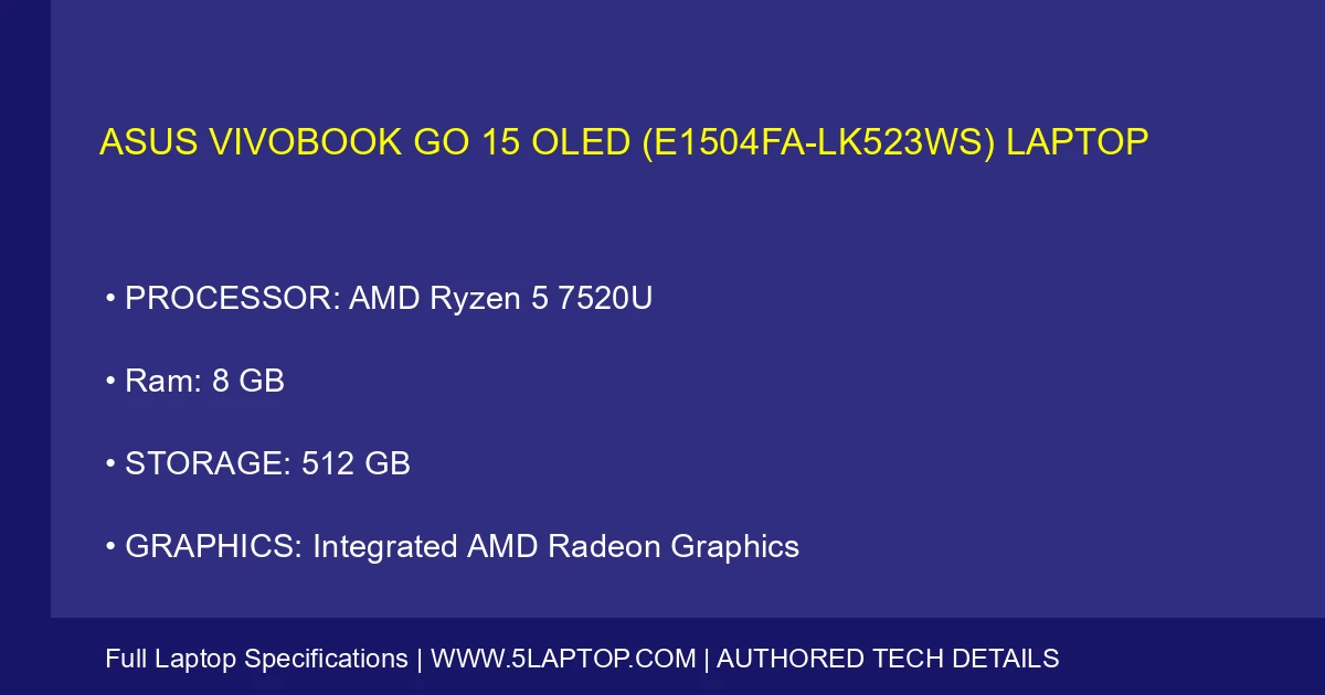ASUS Vivobook Go 15 OLED (E1504FA-LK523WS) Laptop
