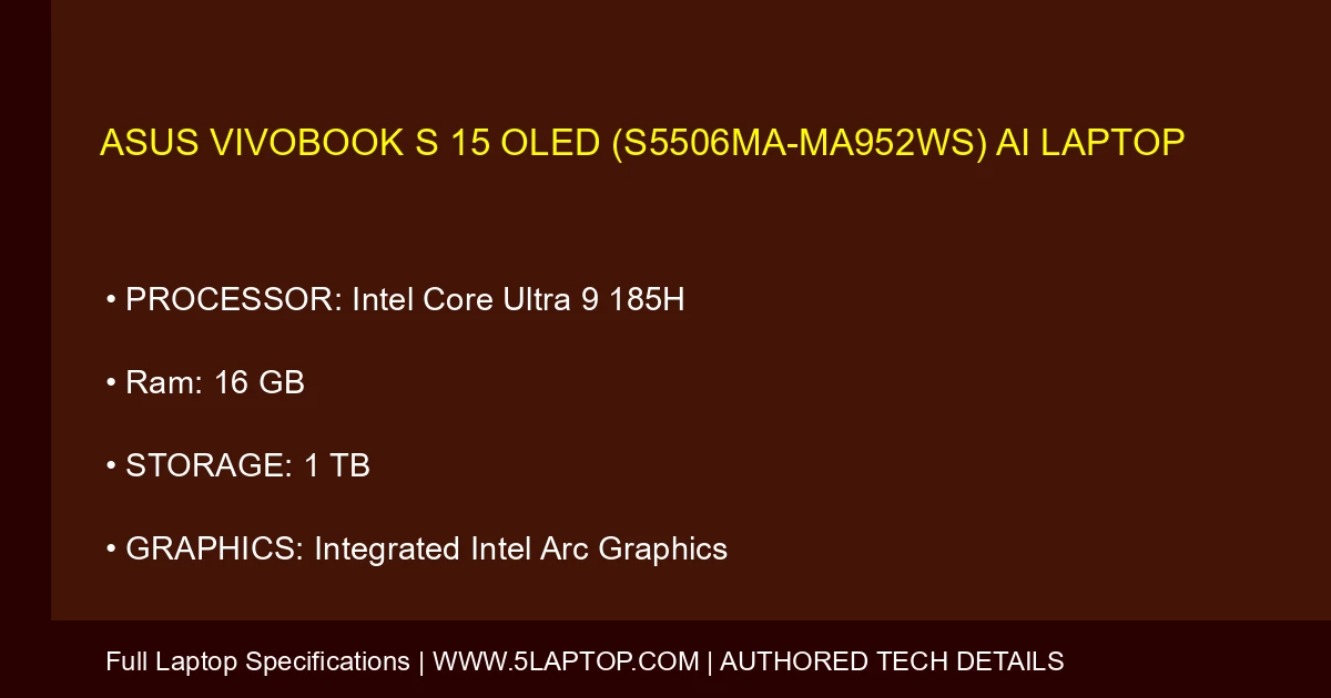 ASUS Vivobook S 15 OLED (S5506MA-MA952WS) AI Laptop